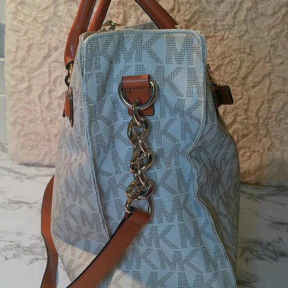 Michael Kors HAMILTON East West Tote Shoulder Bag VANILLA Canvas & Leather Used - Picture 7 of 16